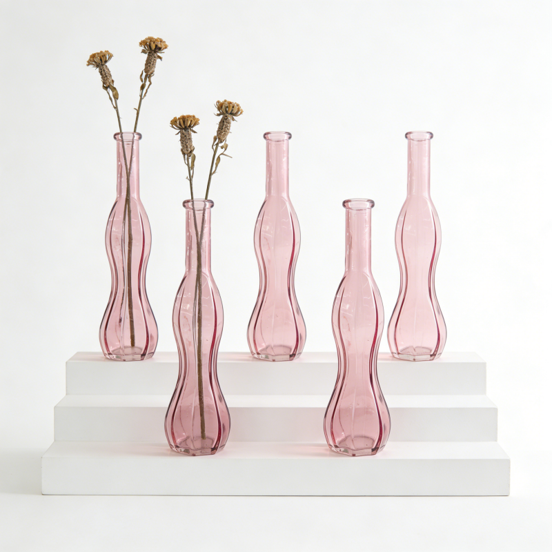 Modern Tall Wavy Glass Bud Vase