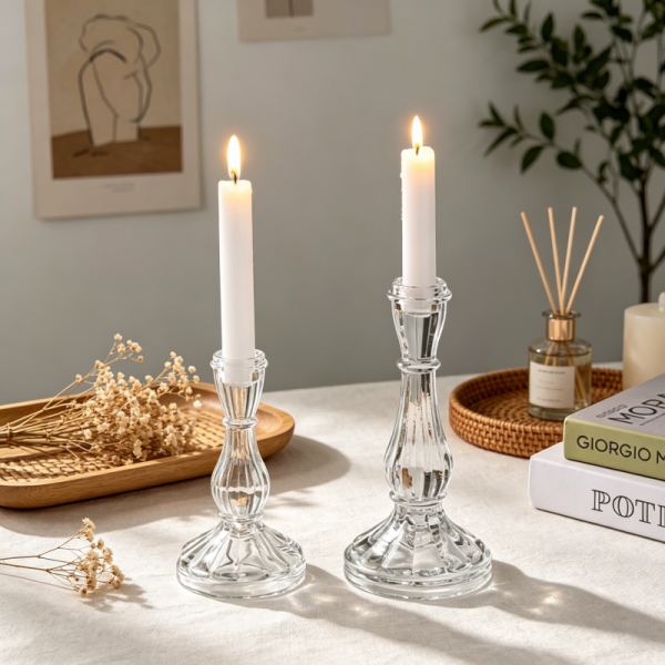 Vintage Ribbed Glass Taper Candle Holder