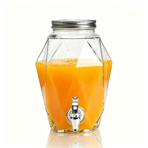 Premium Geometric Diamond-Cut Glass Beverage Dispenser
