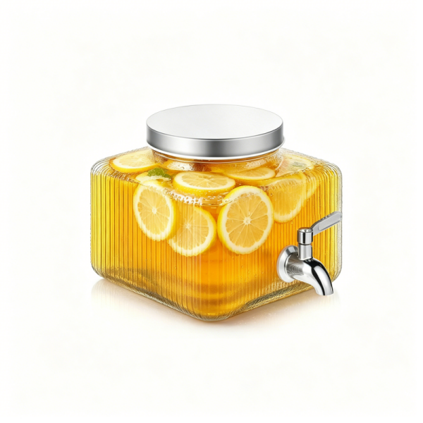 Ribbed Square Glass Juice Dispenser