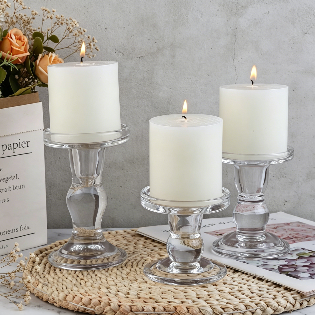 Modern Clear Glass Pillar Candle Holder