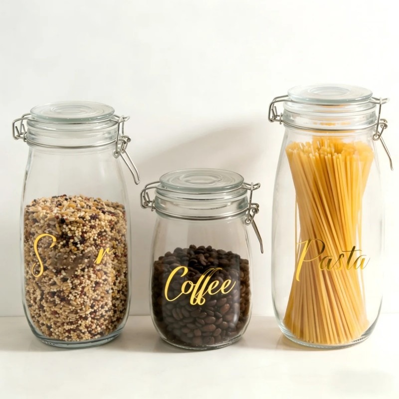 Luxury Gold Stamped Airtight Glass Jars with Clip Top Lids