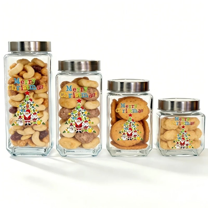 hristmas Square Glass Jars with SS Lids (780ml-2100ml)