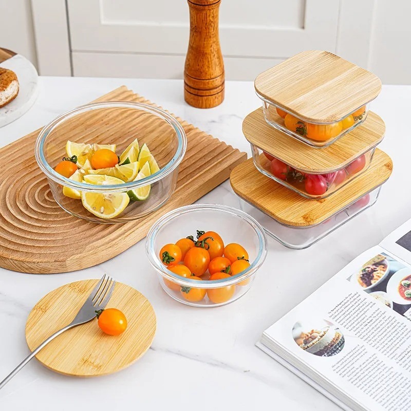 Eco-Friendly Glass Food Storage Jars with Bamboo Lids Set
