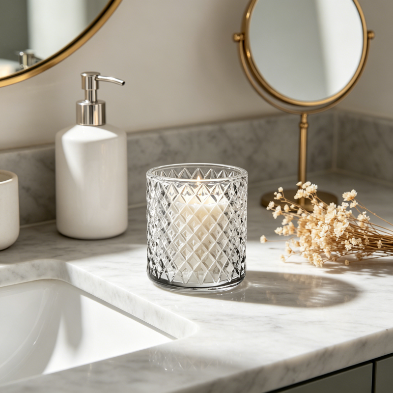 Artisanal Textured Clear Glass Candle Jar