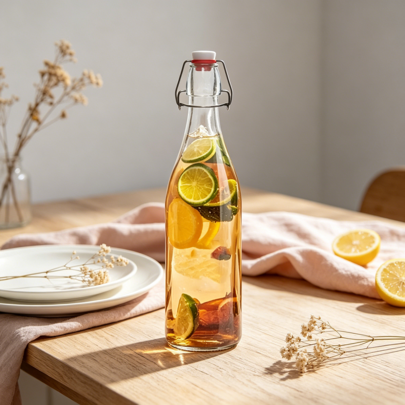 Clear Swing Top Glass Beverage Bottles with Airtight Lids