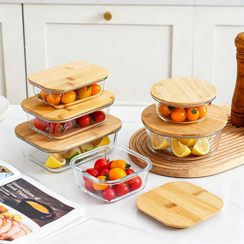 Eco-Friendly Glass Food Storage Jars with Bamboo Lids Set