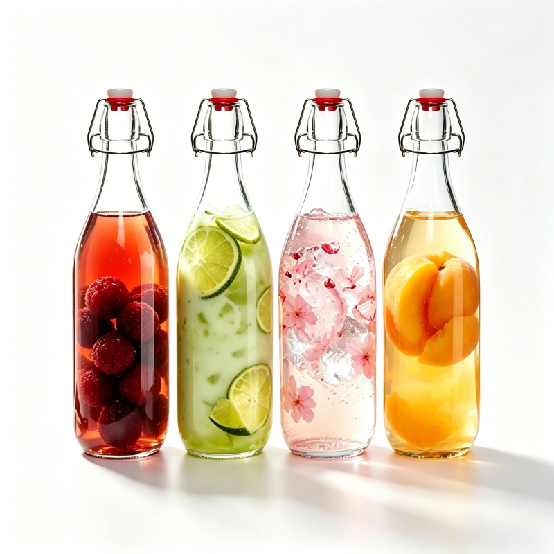 Clear Swing Top Glass Beverage Bottles with Airtight Lids