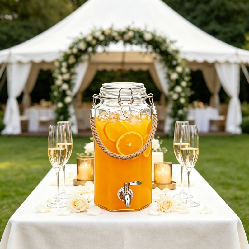 Hexagonal Heritage: Large Glass Beverage Dispenser with Nautical Rope Handle