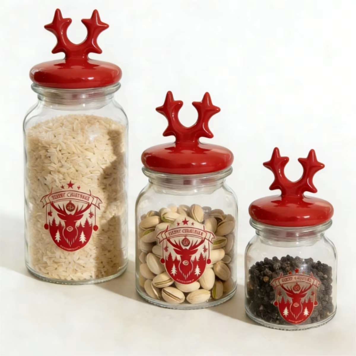 Reindeer Antler Festive Glass Storage Jars – Three-Tier Holiday Set