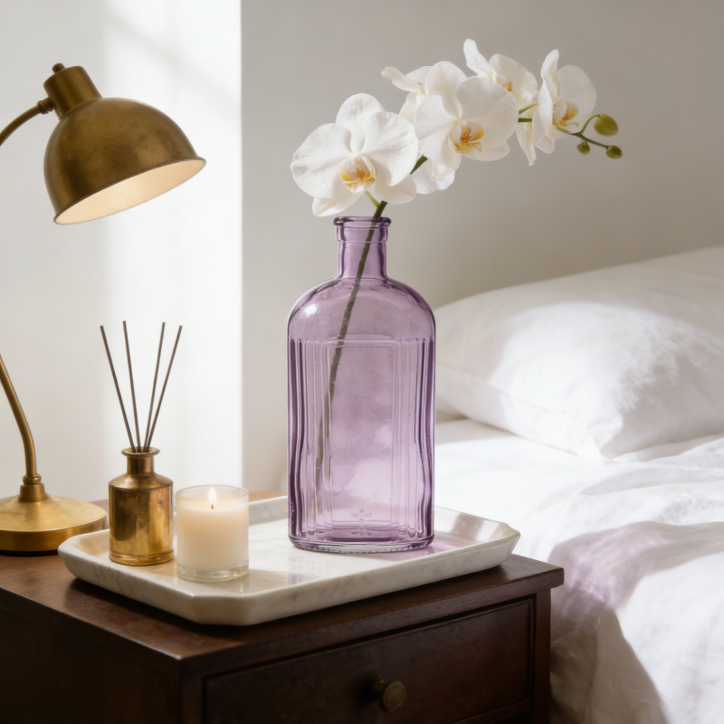 Modern Purple Ribbed Glass Vase (21x9cm) – Premium Soda-Lime