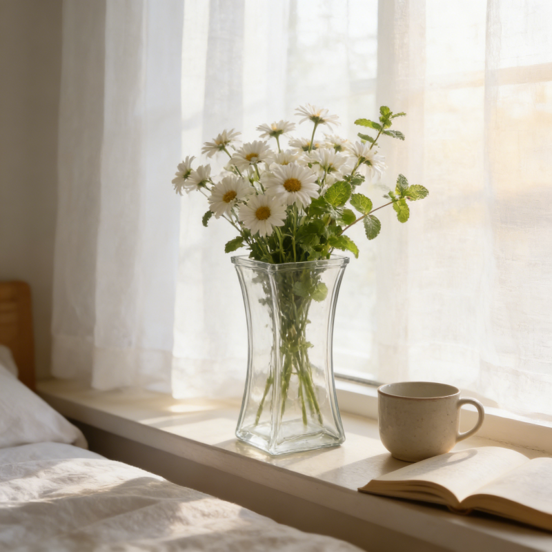 Modern Square Waisted Glass Vase (22x11cm) – Premium Soda-Lime