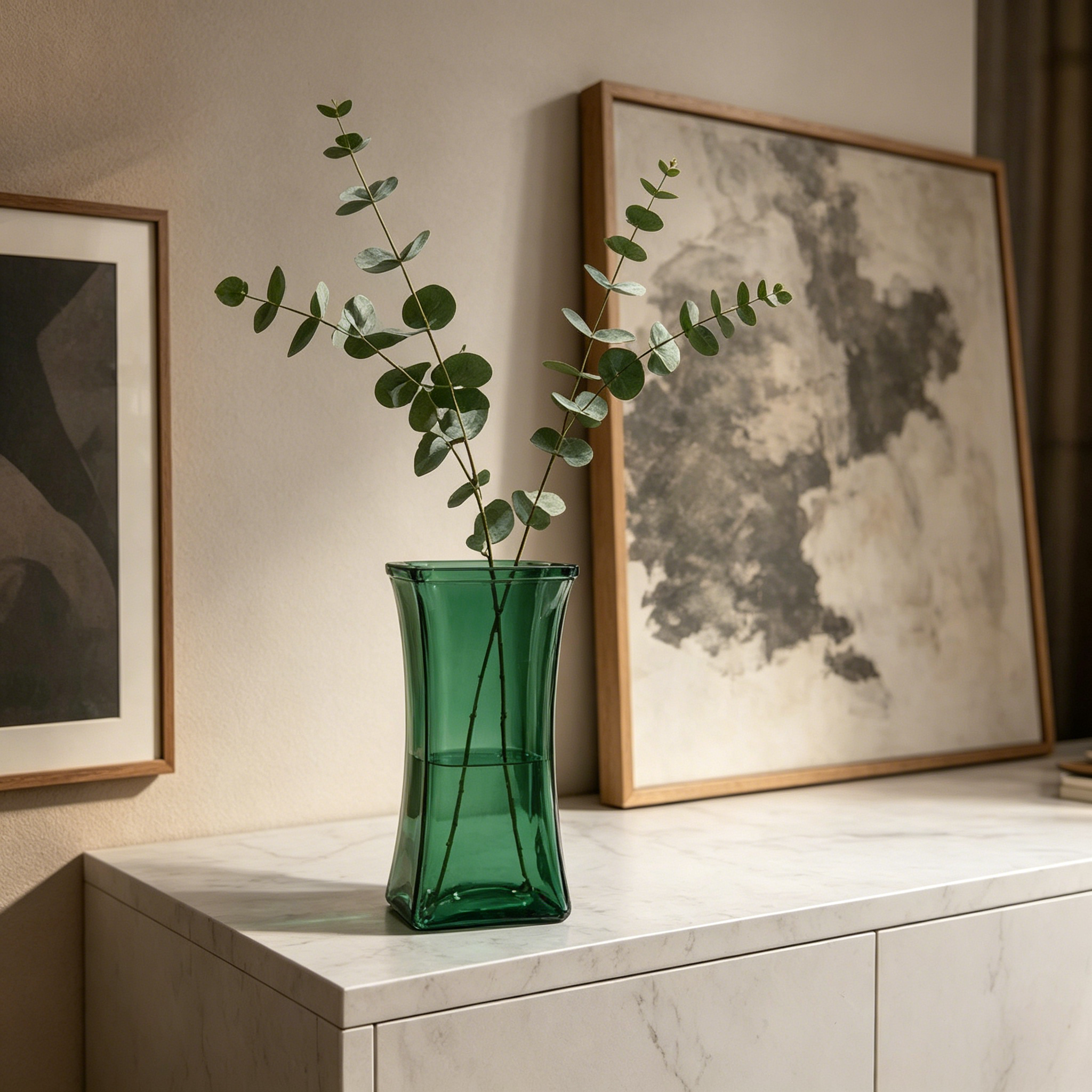 Modern Square Waisted Glass Vase (22x11cm) – Premium Soda-Lime